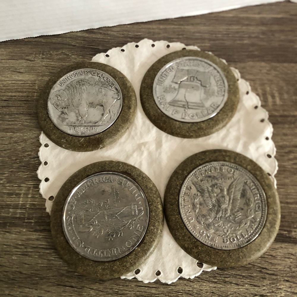 Vtg Oversized Coin Coaster Set